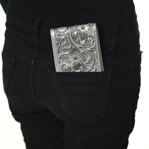 ADBG1236 American Darling Hand Tooled Leather Bifold Wallet -Floral Carved Purse