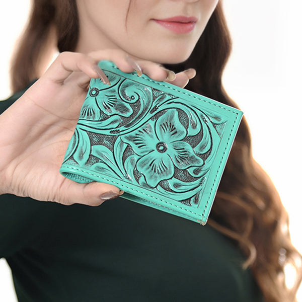 ADBG1236 American Darling Hand Tooled Leather Bifold Wallet -Floral Carved Purse