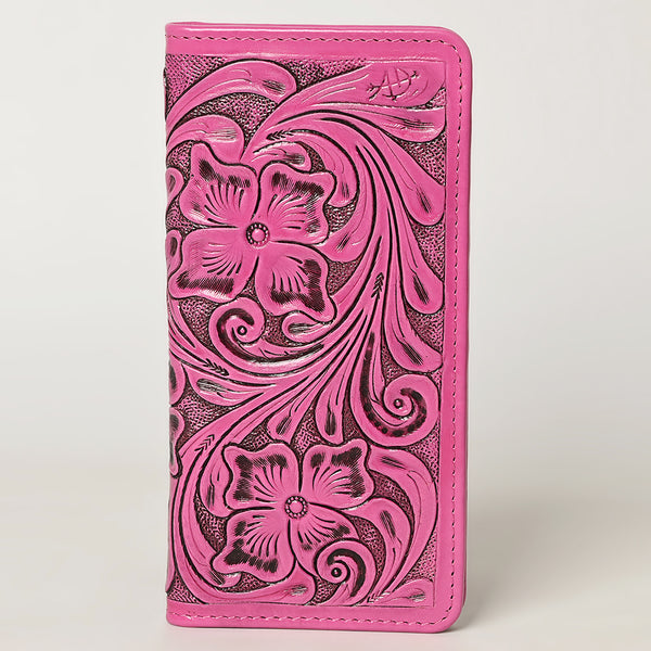 ADBG1269B American Darling Pink Tooled Leather Wallet -Floral Carved Bifold