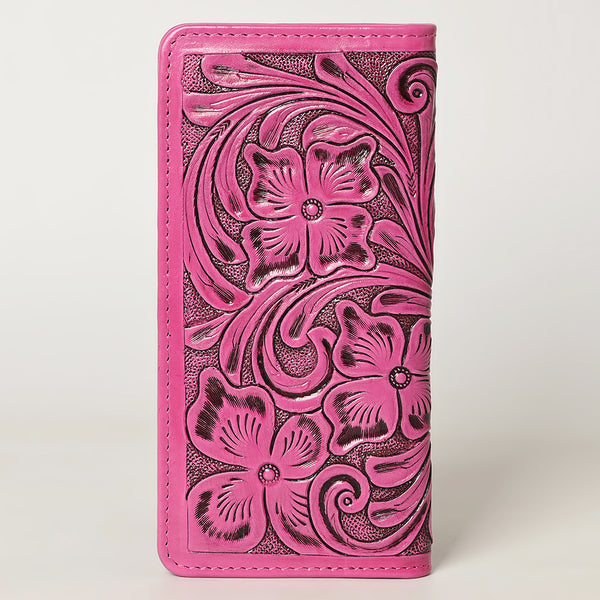 ADBG1269B American Darling Pink Tooled Leather Wallet -Floral Carved Bifold