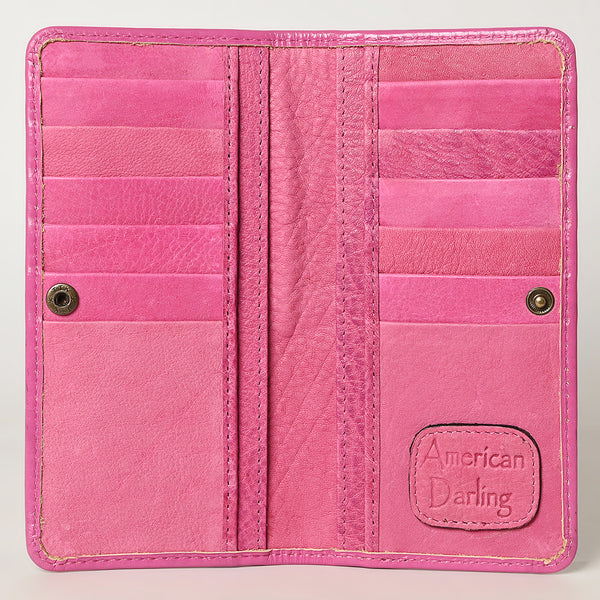 ADBG1269B American Darling Pink Tooled Leather Wallet -Floral Carved Bifold