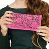 ADBG1269B American Darling Pink Tooled Leather Wallet -Floral Carved Bifold