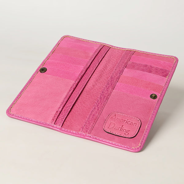 ADBG1269B American Darling Pink Tooled Leather Wallet -Floral Carved Bifold