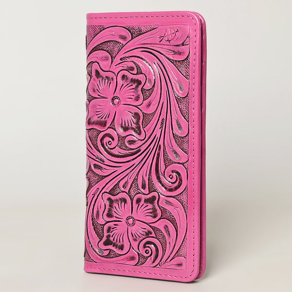 ADBG1269B American Darling Pink Tooled Leather Wallet -Floral Carved Bifold