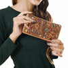 ADBG1269 American Darling Hand-Tooled Genuine Leather Western Wallet Handbag - Floral Carved Women Wallet