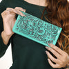 ADBG1269 American Darling Hand-Tooled Genuine Leather Western Wallet Handbag - Floral Carved Women Wallet