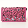 ADBG1321B American Darling Pink Hand-Tooled Genuine Leather Western Wallet Bag with Floral Carving