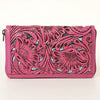 ADBG1321B American Darling Pink Hand-Tooled Genuine Leather Western Wallet Bag with Floral Carving