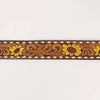 LC-ADBLF237 Sunflower Tooled Leather Western Belt with Whipstitch and Engraved Buckle