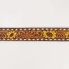 LC-ADBLF237 Sunflower Tooled Leather Western Belt with Whipstitch and Engraved Buckle
