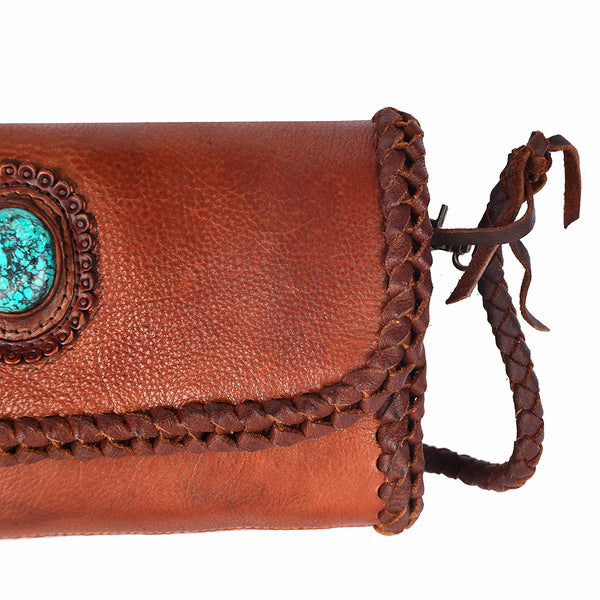 ADBGM267 Mini Western Leather Crossbody - Braided Edge & Turquoise Concho