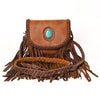 ADBGM338 Fringe Leather Crossbody Bag with Turquoise Concho - Small Western Braided Flap Purse