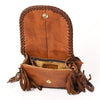 ADBGM338 Fringe Leather Crossbody Bag with Turquoise Concho - Small Western Braided Flap Purse