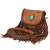 ADBGM338 Fringe Leather Crossbody Bag with Turquoise Concho - Small Western Braided Flap Purse