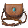 ADBGM338 Braided Leather Crossbody Bag with Stone Accent and Flap Closure