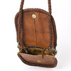 ADBGM338 Braided Leather Crossbody Bag with Stone Accent and Flap Closure