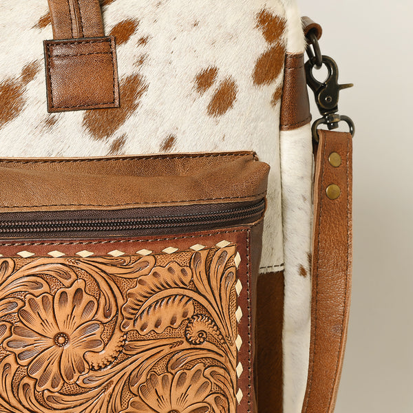ADBG264A American Darling Tote Bag - Hand Tooled Floral Leather & Hair-On Cowhide Western Bag