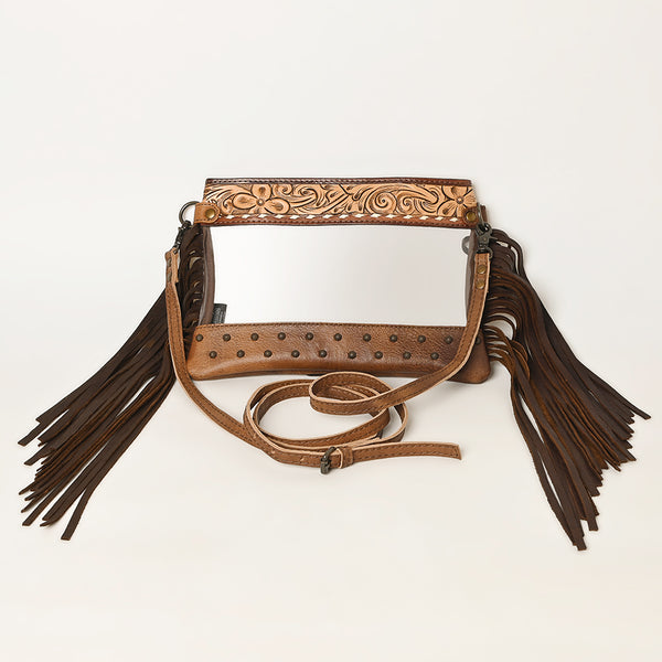 ADBG1174 American Darling Hand Tooled Leather Fringe Clear Crossbody -Western Stadium Bag