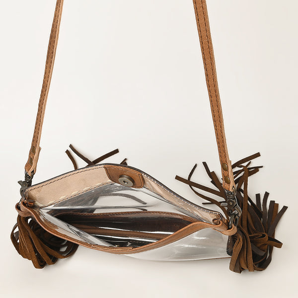 ADBG1174 American Darling Hand Tooled Leather Fringe Clear Crossbody -Western Stadium Bag