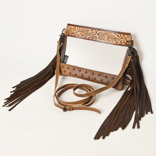 ADBG1174 American Darling Hand Tooled Leather Fringe Clear Crossbody -Western Stadium Bag