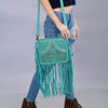 ADBG1322 American Darling Genuine Leather Western Fringe Crossbody Bag with Studded Details