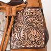 ADBG1324 American Darling Western Leather Bucket Bag with Hair-On Cowhide Patches & Tooled Leather Accent