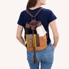 ADBG1324 American Darling Western Leather Bucket Bag with Hair-On Cowhide Patches & Tooled Leather Accent