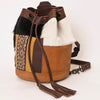 ADBG1324 American Darling Western Leather Bucket Bag with Hair-On Cowhide Patches & Tooled Leather Accent