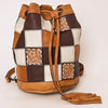 ADBG1324 American Darling Western Leather Bucket Bag with Hair-On Cowhide Patches & Tooled Leather Accent