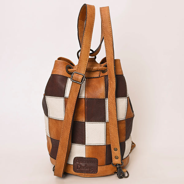 ADBG1324 American Darling Western Leather Bucket Bag with Hair-On Cowhide Patches & Tooled Leather Accent