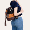 ADBG1324 American Darling Western Leather Bucket Bag with Hair-On Cowhide Patches & Tooled Leather Accent
