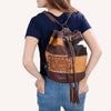ADBG1324 American Darling Western Leather Bucket Bag with Hair-On Cowhide Patches & Tooled Leather Accent