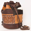 ADBG1324 American Darling Western Leather Bucket Bag with Hair-On Cowhide Patches & Tooled Leather Accent