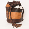ADBG1324 American Darling Western Leather Bucket Bag with Hair-On Cowhide Patches & Tooled Leather Accent