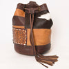 ADBG1324 American Darling Western Leather Bucket Bag with Hair-On Cowhide Patches & Tooled Leather Accent