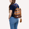 ADBG1324 American Darling Western Leather Bucket Bag with Hair-On Cowhide Patches & Tooled Leather Accent