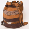 ADBG1324 American Darling Western Leather Bucket Bag with Hair-On Cowhide Patches & Tooled Leather Accent