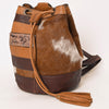 ADBG1324 American Darling Western Leather Bucket Bag with Hair-On Cowhide Patches & Tooled Leather Accent