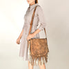 ADBGA502 American Darling Western Leather Cross body Bag Braided Fringe Genuine Leather