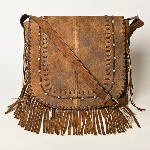 ADBGA502 American Darling Western Leather Cross body Bag Braided Fringe Genuine Leather