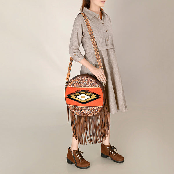ADBGA486 American Darling Hand Woven Saddle Blanket Canteen Bag Leather Fringes