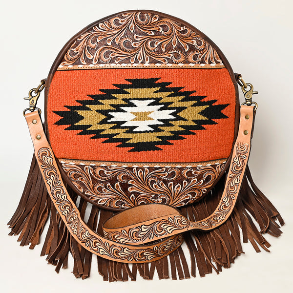 ADBGA486 American Darling Hand Woven Saddle Blanket Canteen Bag Leather Fringes