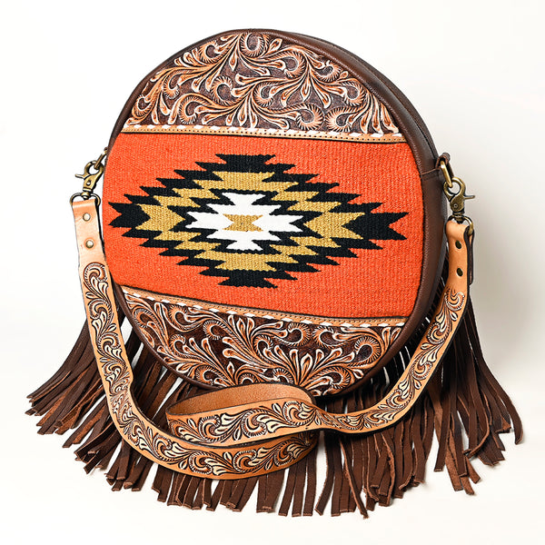 ADBGA486 American Darling Hand Woven Saddle Blanket Canteen Bag Leather Fringes