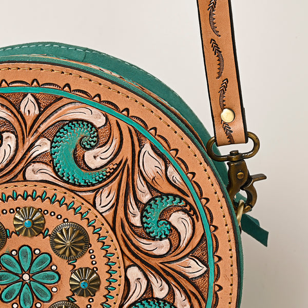 ADBGA487 American Darling Hand Tooled Floral Carved Leather Western Canteen Bag