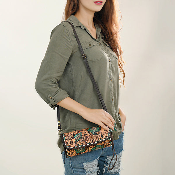 ADBGA489 American Darling Hand Tooled Leather Small Cross body Bag Western Purse