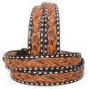 ADBLF238 Two-Tone Tooled Leather Belt with Whipstitch Edge and Matching Buckle