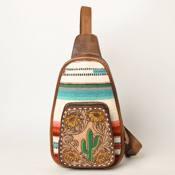 ADBG1146 American Darling Saddle Blanket Sling Bag -Floral Tooled Leather Backpack