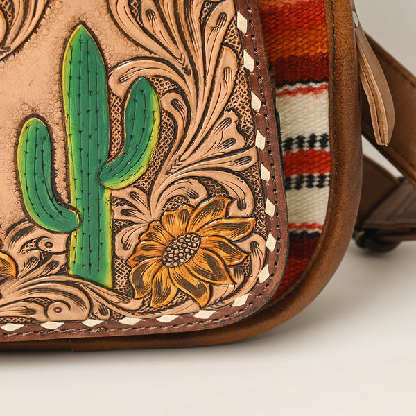 ADBG1146 American Darling Saddle Blanket Sling Bag -Floral Tooled Leather Backpack