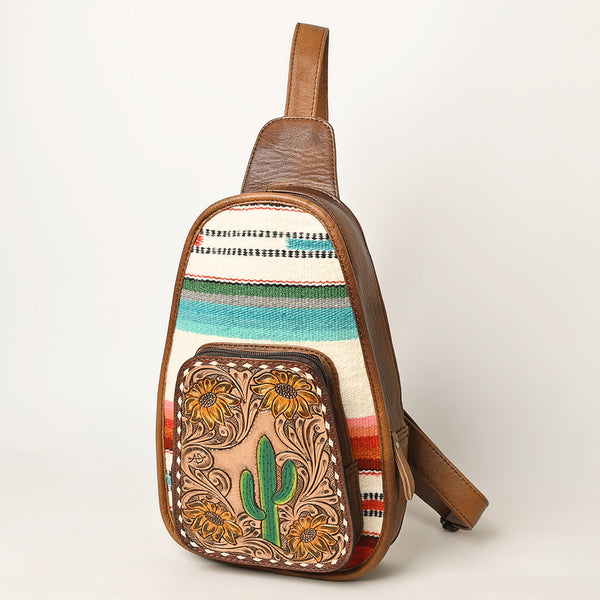 ADBG1146 American Darling Saddle Blanket Sling Bag -Floral Tooled Leather Backpack