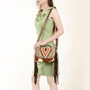 ADBG1388 American Darling Western Leather Small Crossbody Bag with Hair-On Cowhide and Fringes